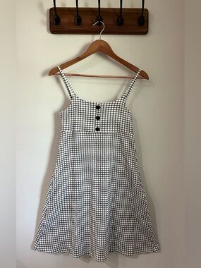MANGO Black & White Checkered A-Line Mini Dress
